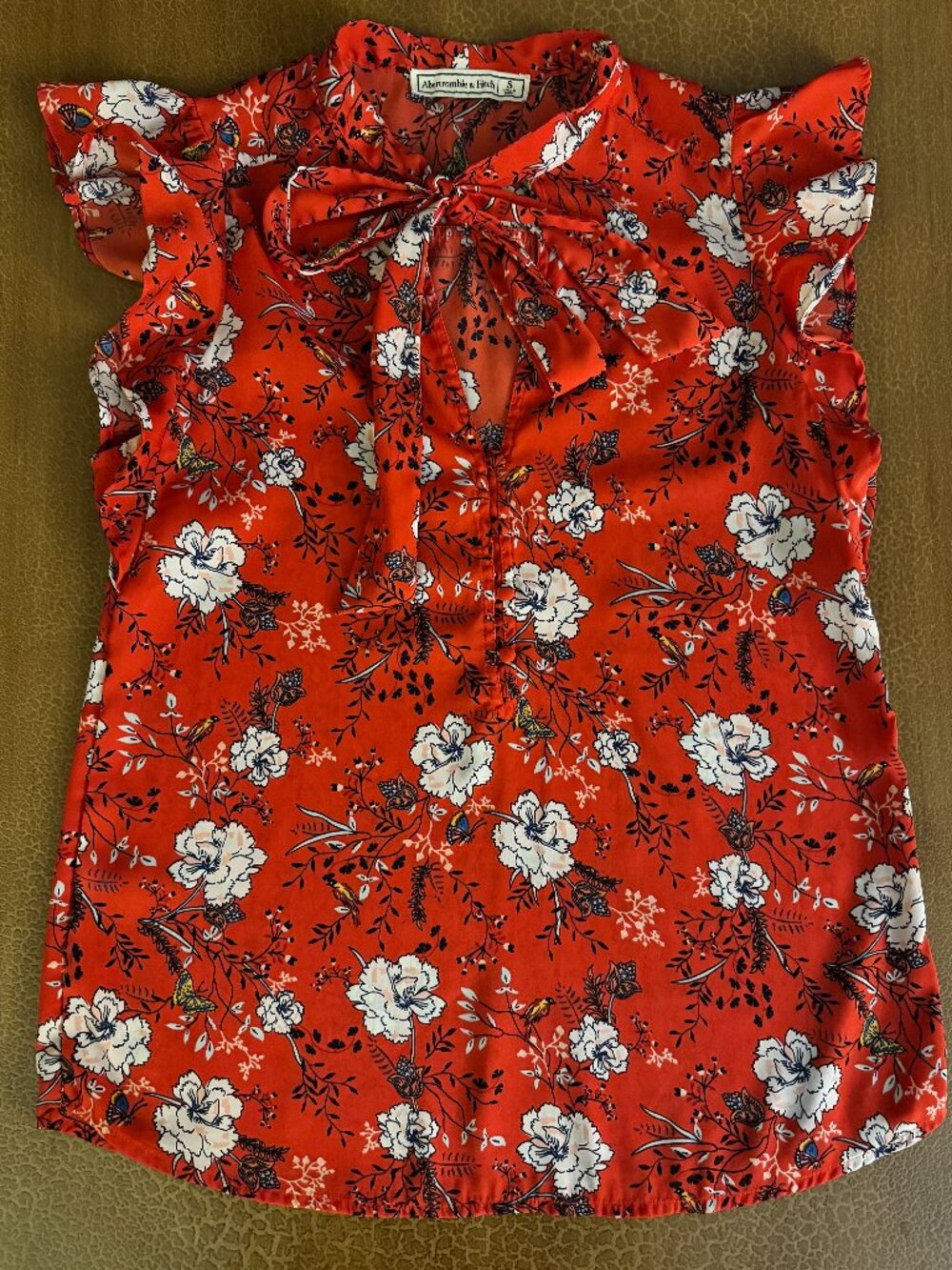 A&F Abercrombie Fitch Co Floral Japanese Style Shirt Bow Tie Front - Size Small
